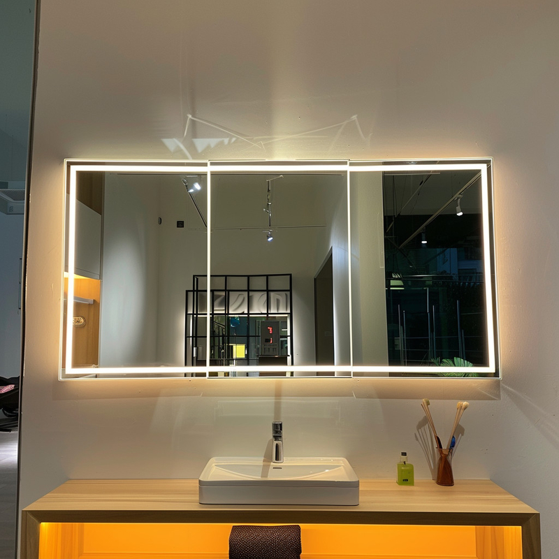 Puerta de armario de espejos inteligentes con refrigerador Todas las luces LED de aluminio tocan luces de desincronización abiertas
