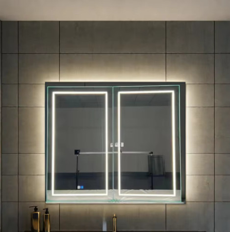 Fabrica al por mayor Elegante gabinete Ducha Gran espejo iluminado Baño Smart LED Espejo gabinete Aluminio Espejo