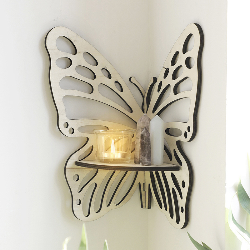 Estante de Esquina de Mariposa de Madera Estante Creativo Decoraciones de Pared Portadores de Velas Para Decoración del Hogar