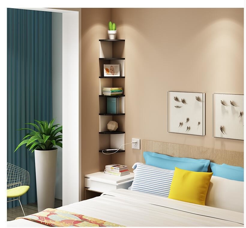 Estilo moderno 5 capas de madera de la esquina decorativa librería Estante de pared